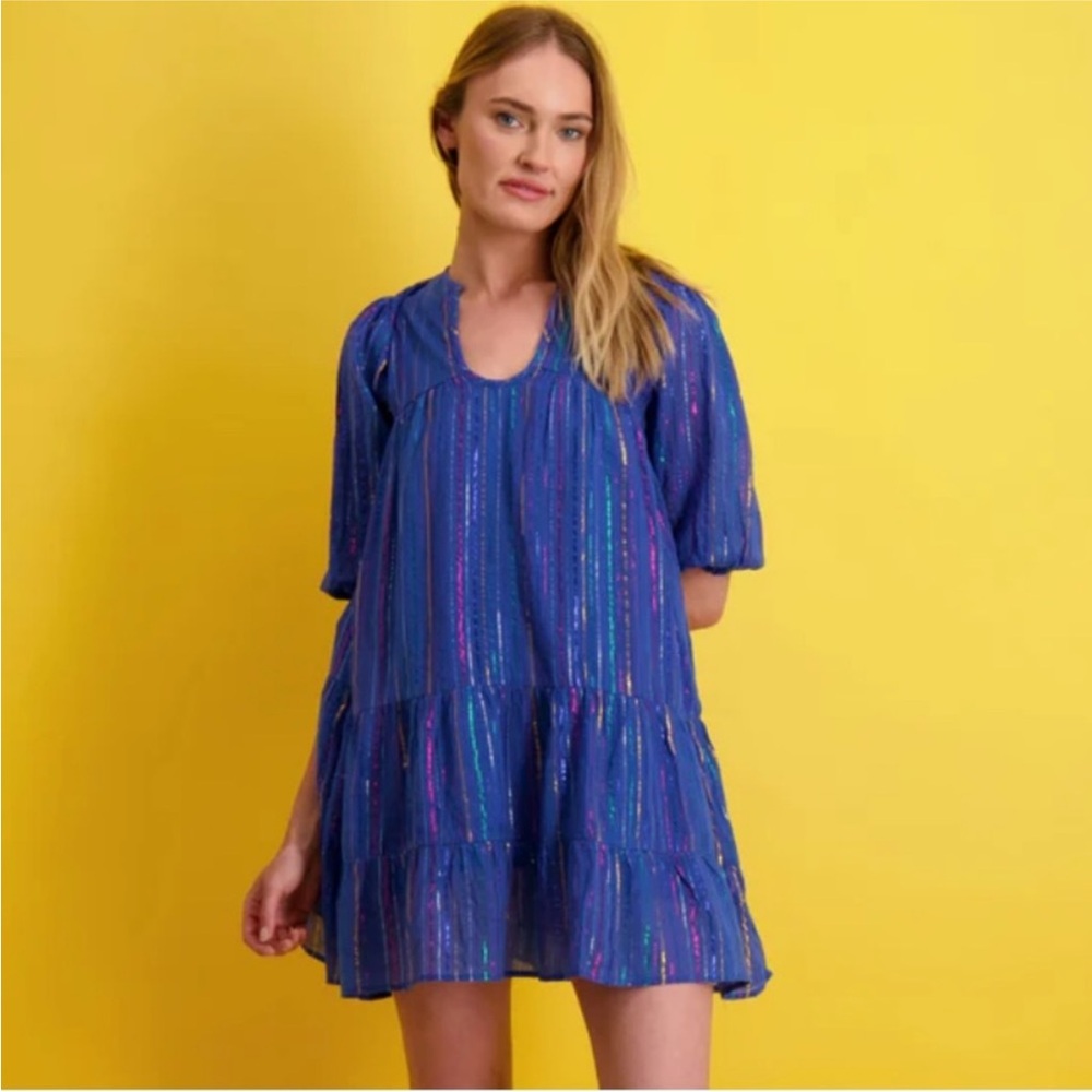 NWT Mer St. Barth Lurex Marine Blue Striped Dress